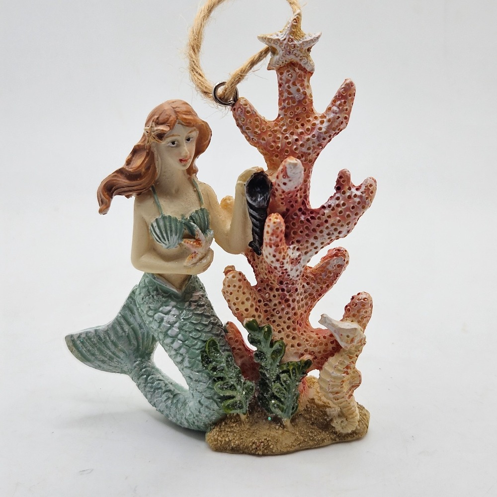Mermaid Coral Seahorse Coastal Christmas Ornament Figurine Nautical Beach Decor